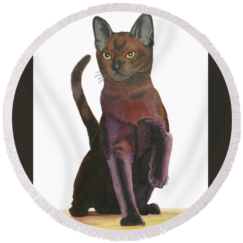 Cat Round Beach Towel featuring the painting Cats Meow by Ferrel Cordle