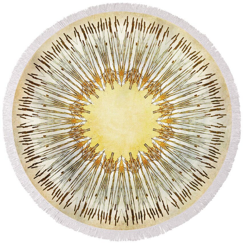 Cattail Abstract Round Beach Towel featuring the photograph Cattail Mandala - by Julie Weber