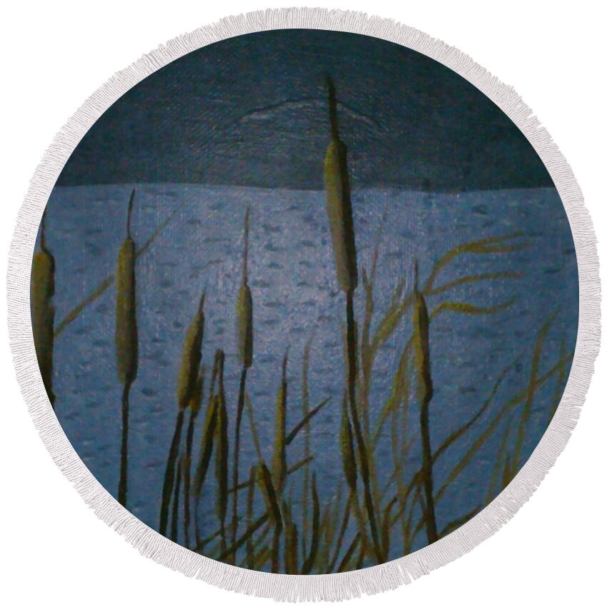 Cattails Round Beach Towel featuring the painting Cattails at cootes paradise by David Bigelow
