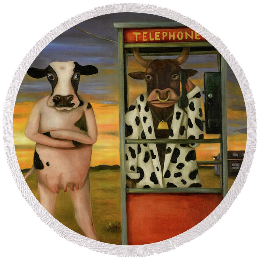 Cattle Round Beach Towel featuring the painting Cattle Call by Leah Saulnier The Painting Maniac