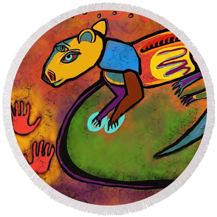  Round Beach Towel featuring the digital art Cave Rat by Hans Magden