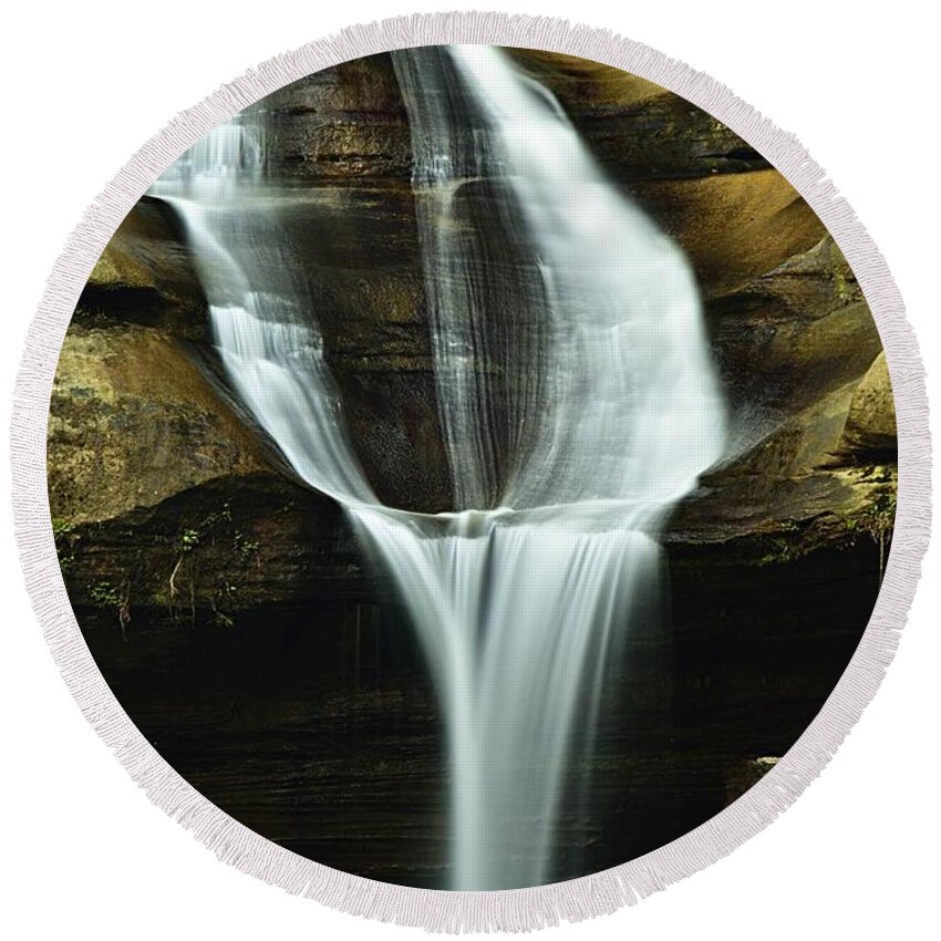 Photography Round Beach Towel featuring the photograph Cedar Falls Closeup by Larry Ricker