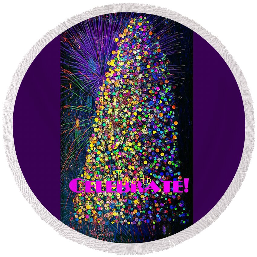 Holiday Tree Lights Round Beach Towel featuring the digital art Celebrate In Lights by Pamela Smale Williams