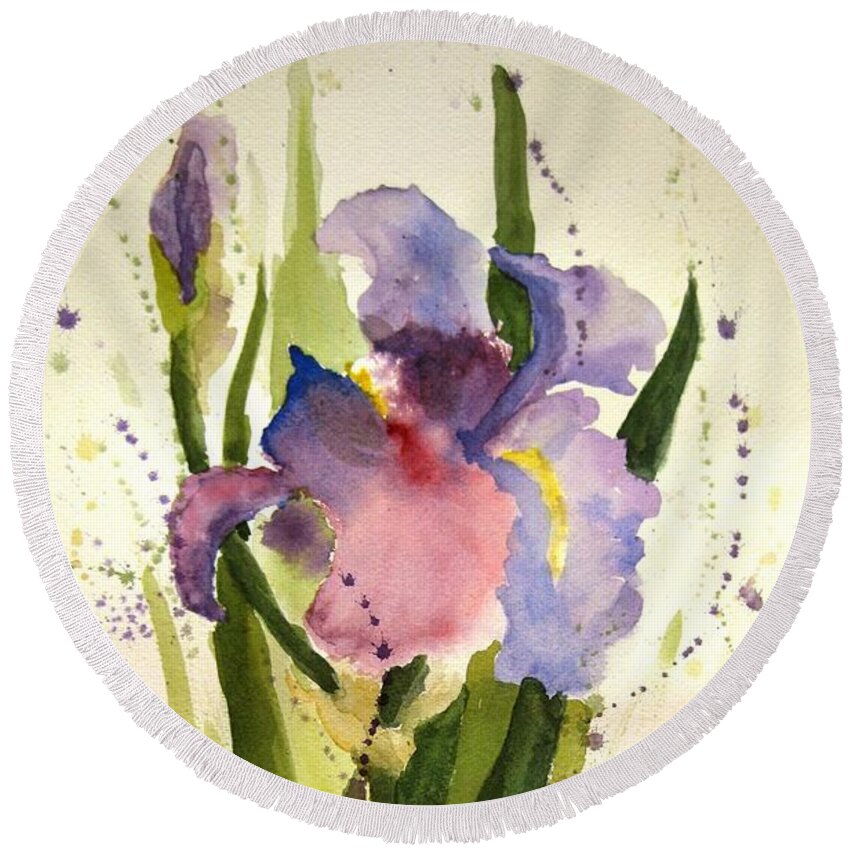 Iris Round Beach Towel featuring the painting Celebrating Life by Maria Hunt