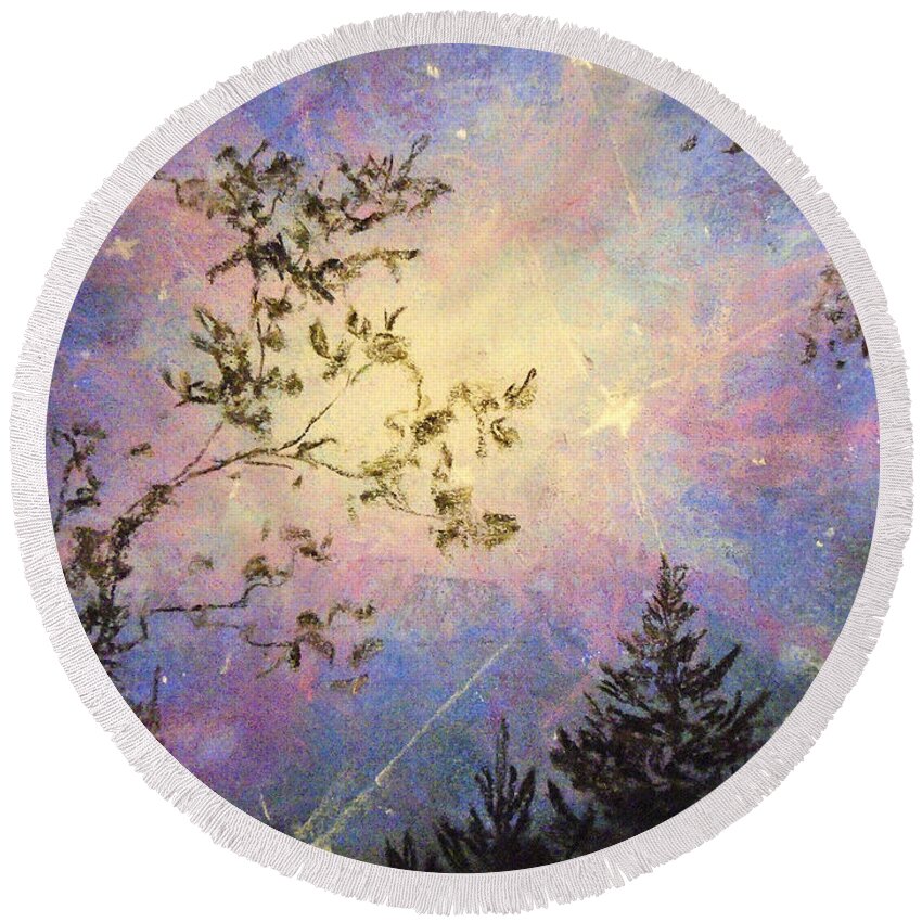Forest Sky Round Beach Towel featuring the painting Celestial Escape by Jen Shearer