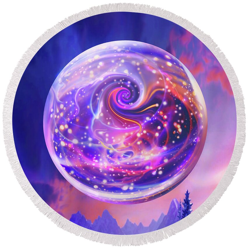 Celestial Round Beach Towel featuring the digital art Celestial Snow Globe by Robin Moline