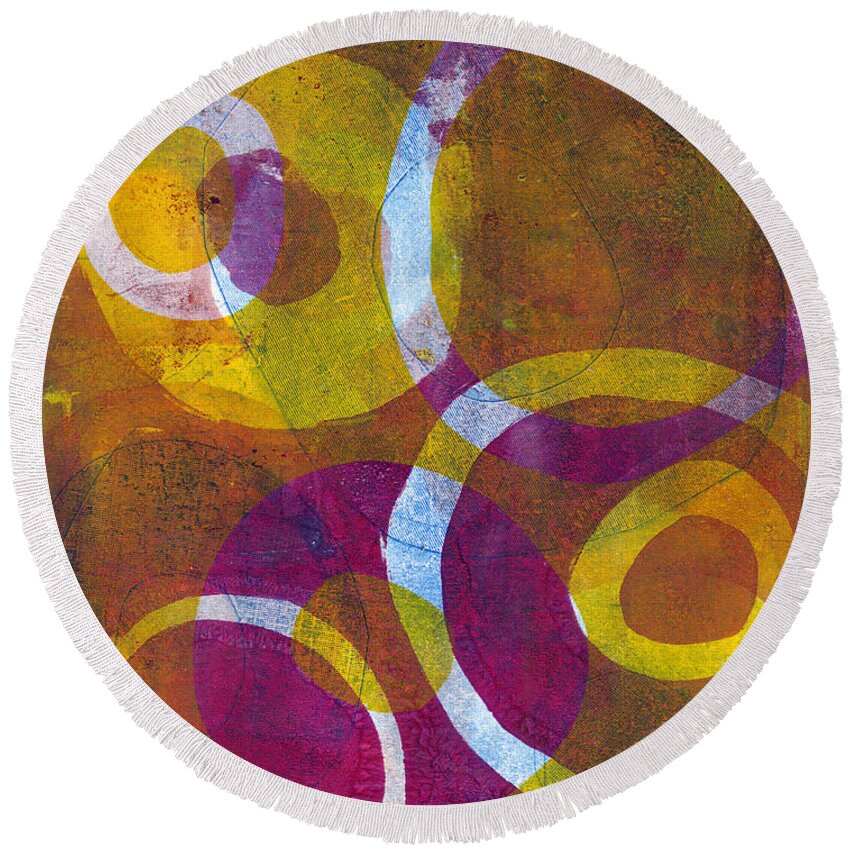 Abstract Round Beach Towel featuring the painting Cells 2 by Laurel Englehardt