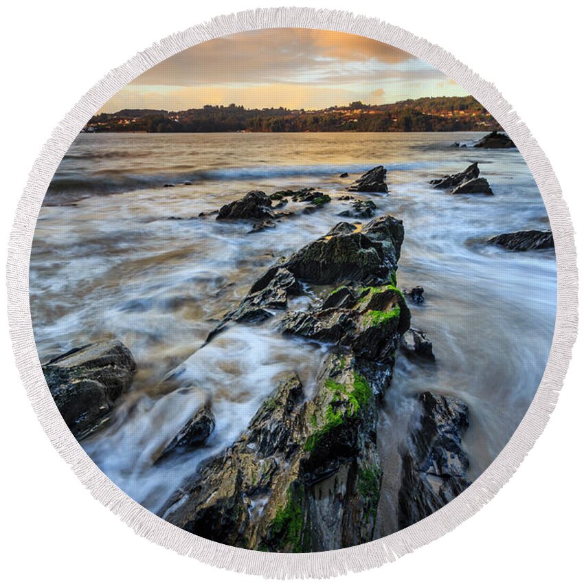 Ares Round Beach Towel featuring the photograph Centrona Cove Galicia Spain by Pablo Avanzini
