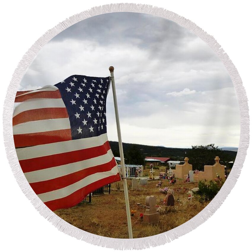 Cemetery Round Beach Towel featuring the photograph Cerro, New Mexico by Gia Marie Houck