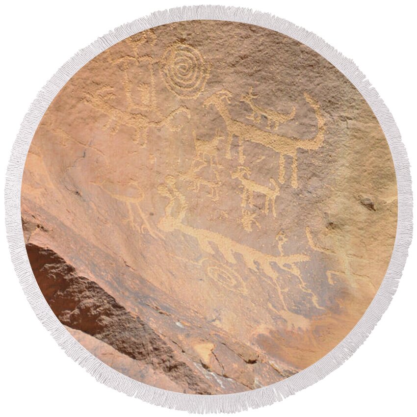 Anasazi Round Beach Towel featuring the photograph Chaco Canyon Petroglyphs by Debby Pueschel