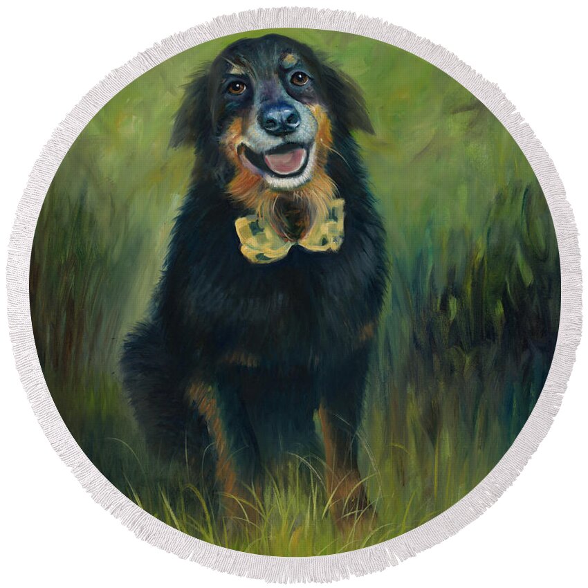 Dog Round Beach Towel featuring the painting Chaco by Claudia Goodell