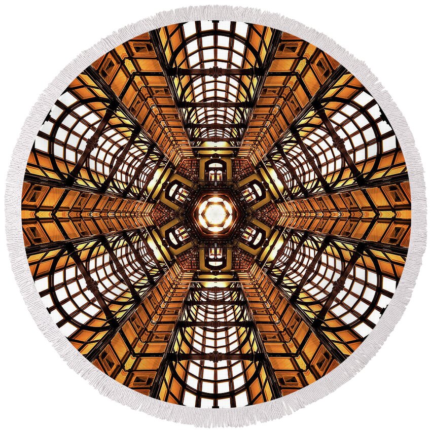 Architecture Round Beach Towel featuring the digital art Chamber of Gold by Phil Perkins