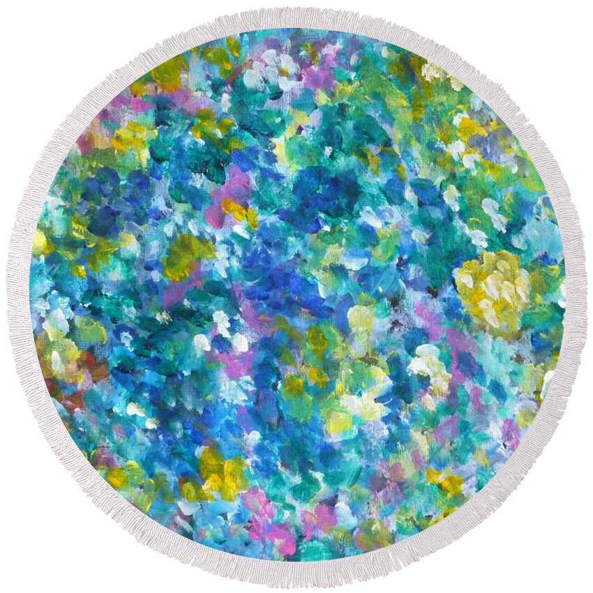 Chameleon Round Beach Towel featuring the painting Chameleon by Amelie Simmons
