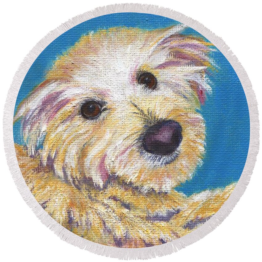 Dog Round Beach Towel featuring the painting Chance by Jamie Frier