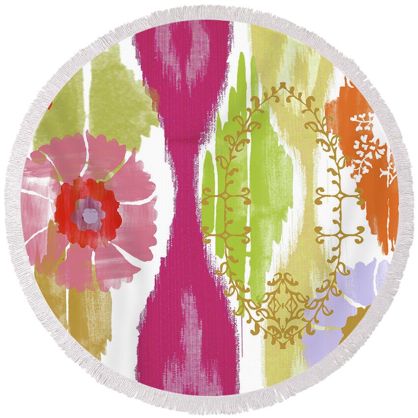 Ikat Round Beach Towel featuring the painting Chanda II by Mindy Sommers