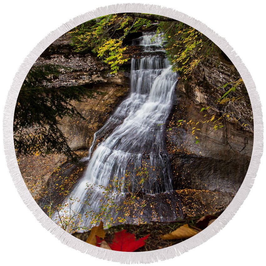 Chapel Falls Round Beach Towel featuring the photograph Chapel Falls on an Autumn Day 2225 by Norris Seward