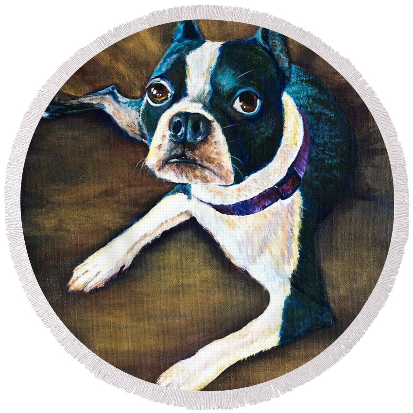 Pet Round Beach Towel featuring the painting Charles by AnnaJo Vahle