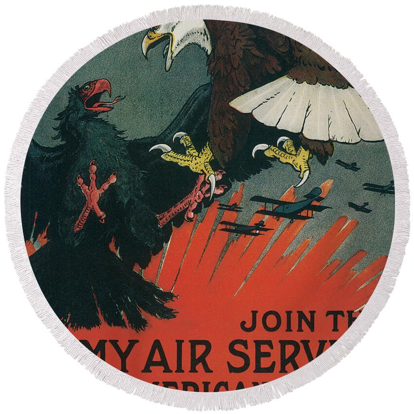 join The Army Air Service Be An American Eagle Round Beach Towel featuring the digital art Join The Army Air Service by Define Studio