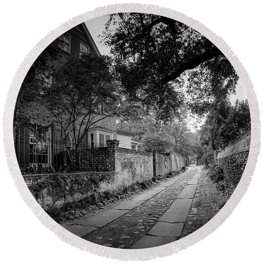 Black And White Round Beach Towel featuring the photograph Charleston Ally Path by David Smith
