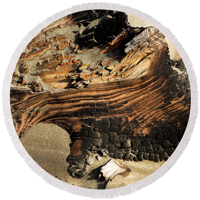 Log Round Beach Towel featuring the photograph Charred by Bob Cournoyer