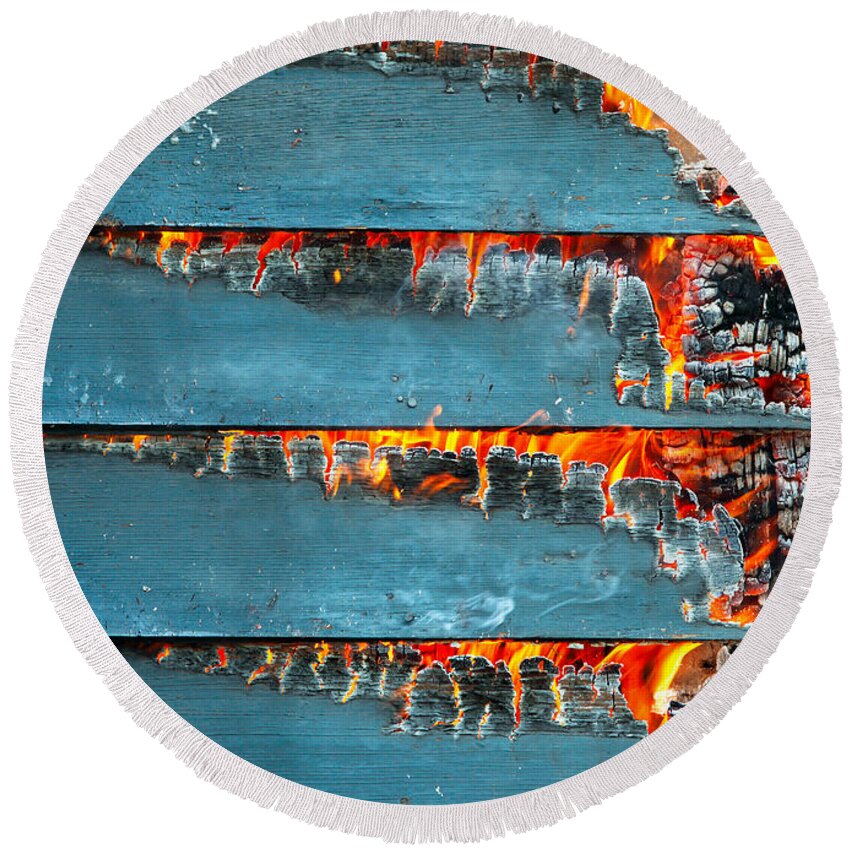 Fire Round Beach Towel featuring the photograph Charred Remains by Todd Klassy