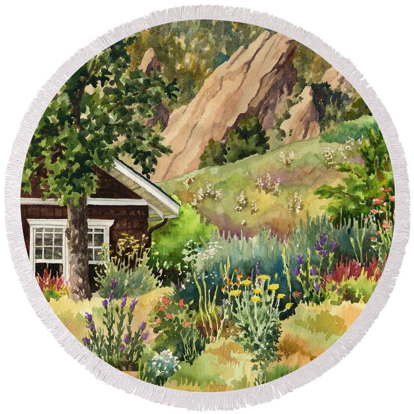 Cottage Painting Round Beach Towel featuring the painting Chautauqua Cottage by Anne Gifford