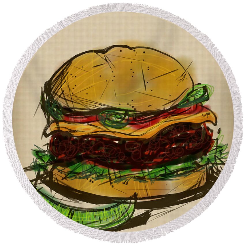 Cheese Round Beach Towel featuring the digital art Cheese Burger by Russell Pierce