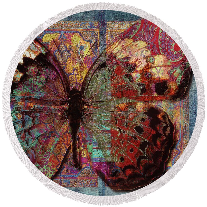 Butterfly Round Beach Towel featuring the painting Chelsea by Mindy Sommers