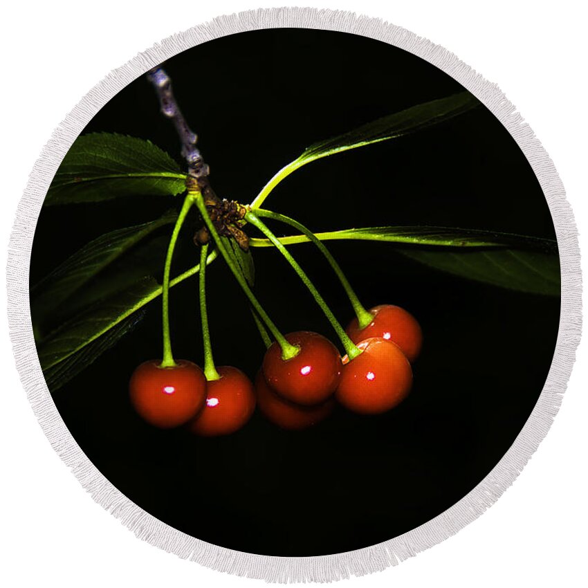 Black Round Beach Towel featuring the photograph Cherries by Svetlana Sewell