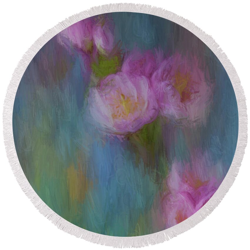 Chery Round Beach Towel featuring the mixed media Cherry Blossom by Jim Hatch