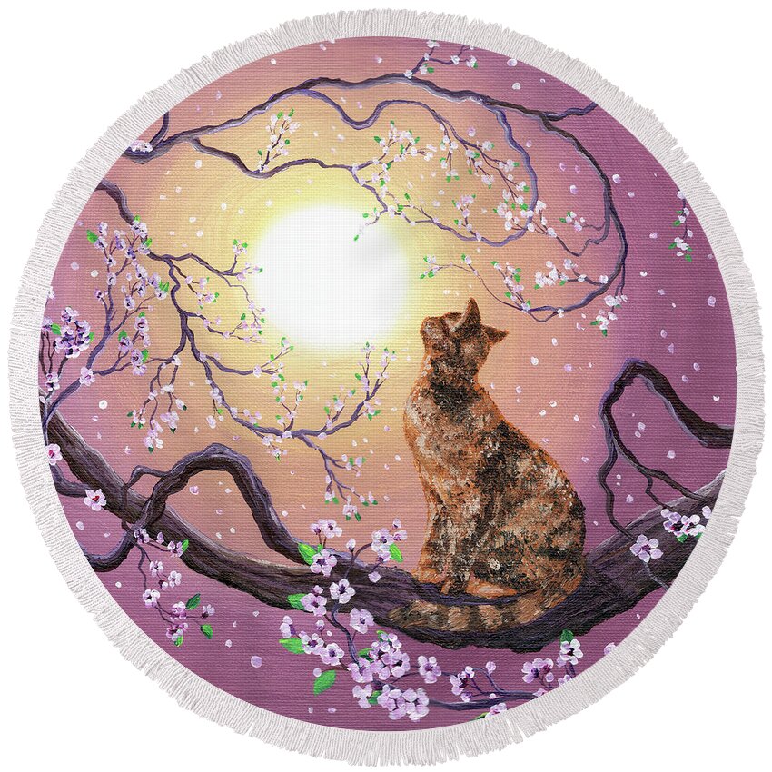 Zen Round Beach Towel featuring the painting Cherry Blossom Waltz by Laura Iverson
