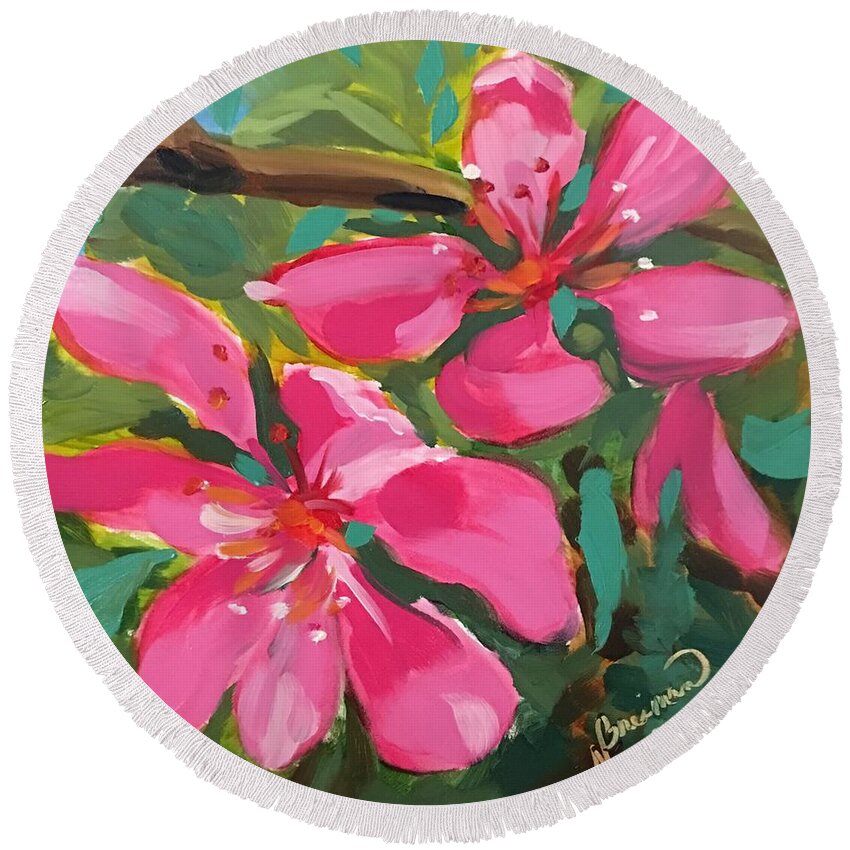 Cherry Blossoms Round Beach Towel featuring the painting Cherry Blossoms by Nancy Breiman