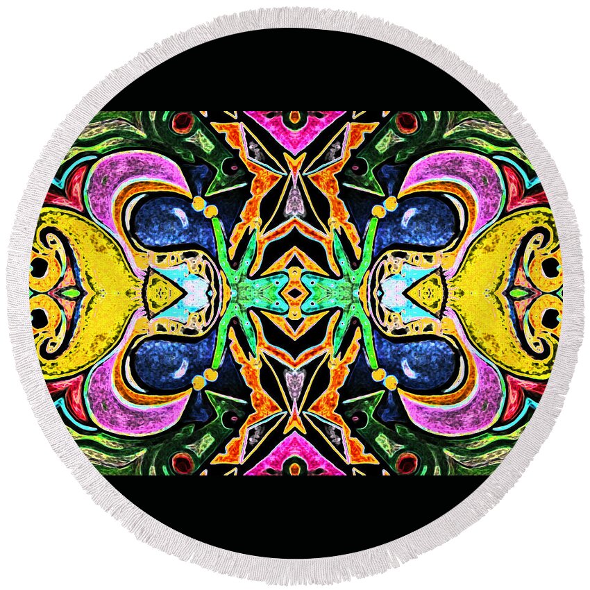  Round Beach Towel featuring the mixed media Cheshire by Tracy McDurmon