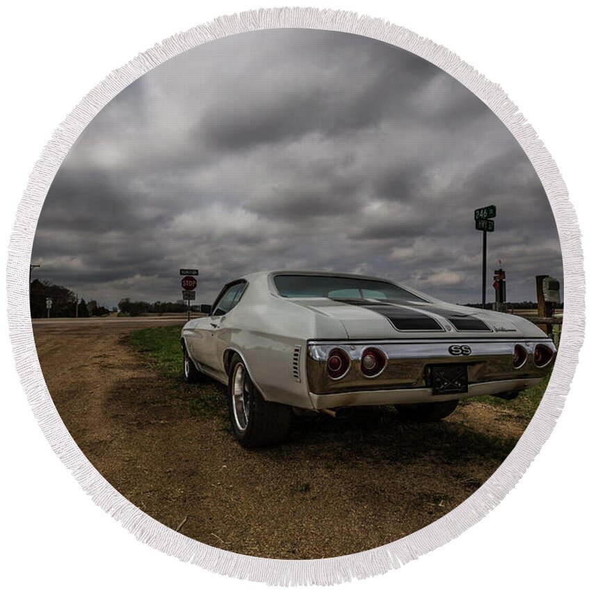 Super Sport Round Beach Towel featuring the photograph Chevelle SS by Aaron J Groen