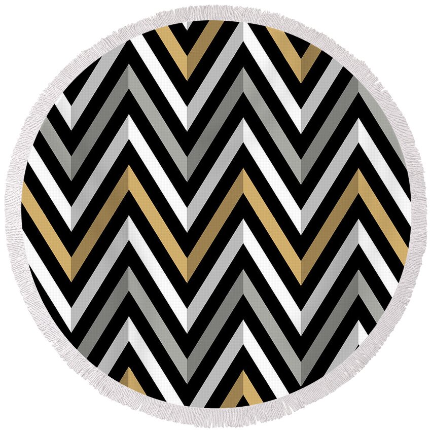 Staley Round Beach Towel featuring the digital art Chevrons by Chuck Staley