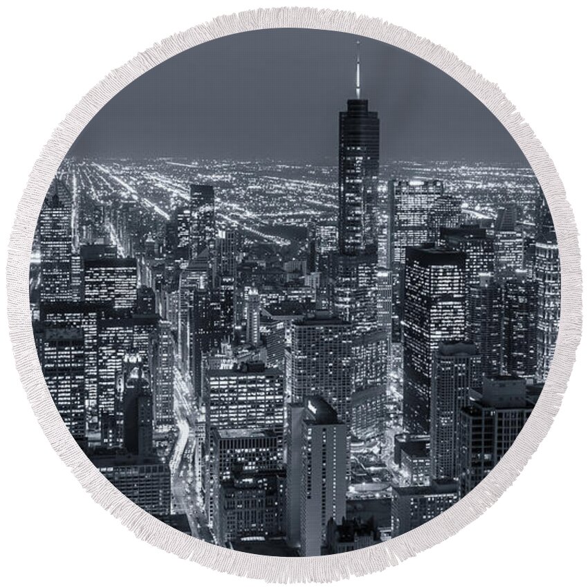 Chicago Round Beach Towel featuring the photograph Chicago Aerial Panorama by Lev Kaytsner
