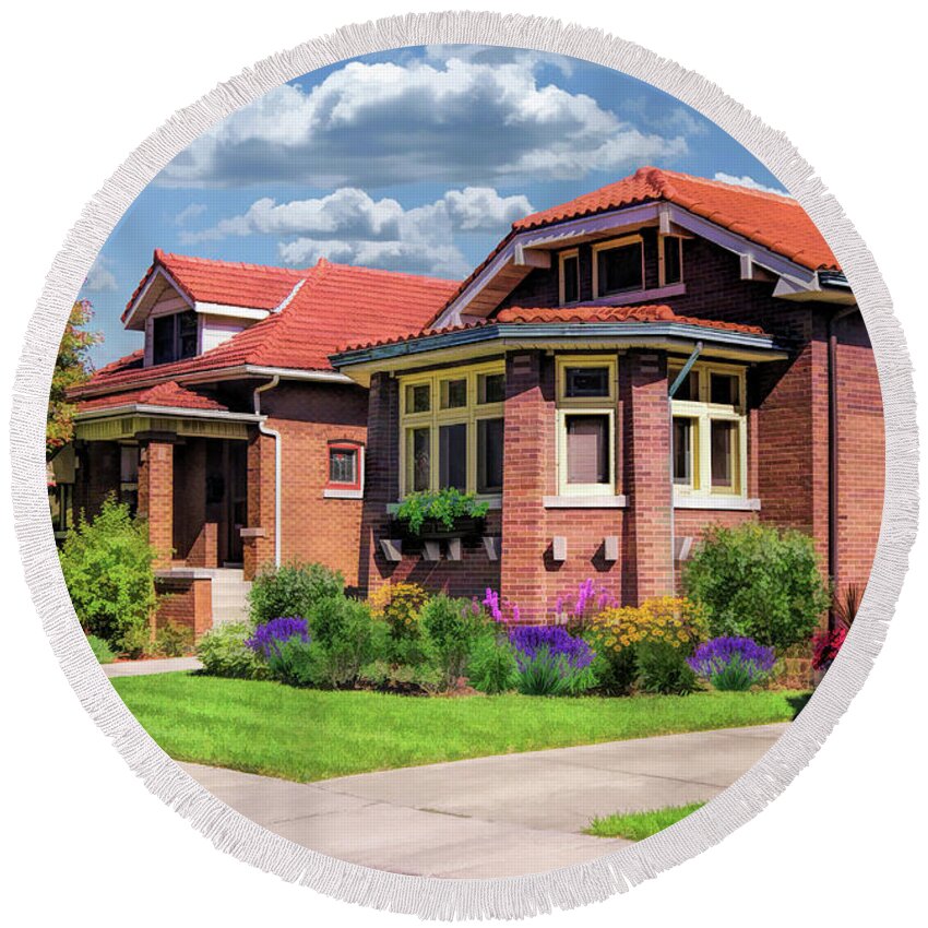 Chicago Round Beach Towel featuring the painting Chicago Bungalows by Christopher Arndt