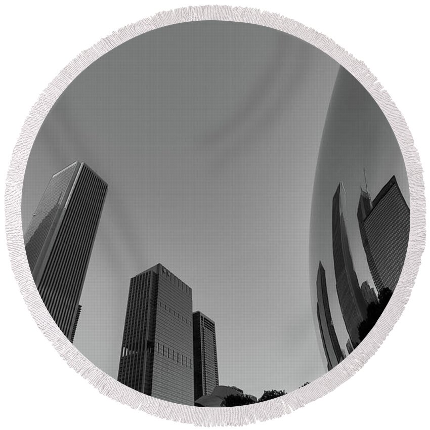 City Round Beach Towel featuring the photograph Chicago Reflections by Dillon Kalkhurst