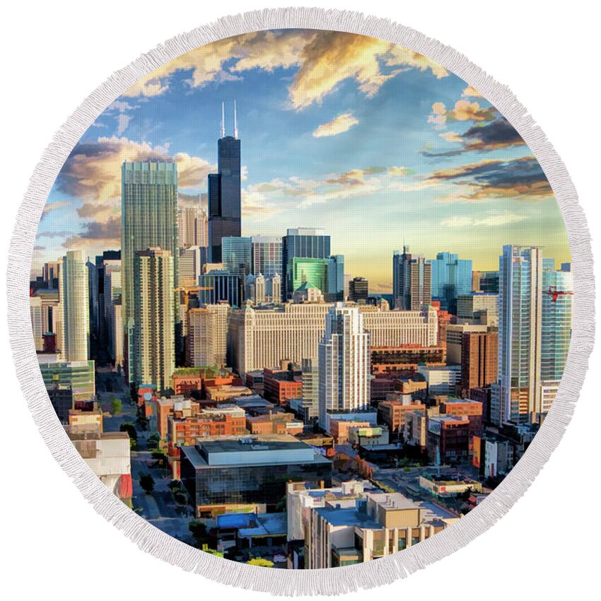 Chicago Round Beach Towel featuring the painting Chicago River North by Christopher Arndt