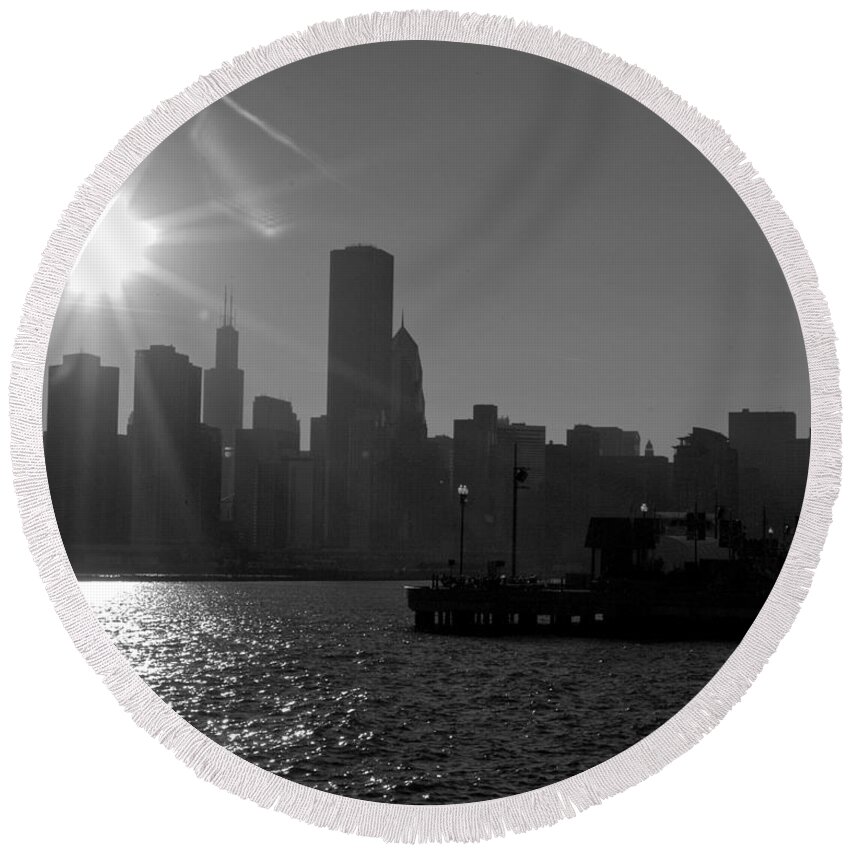 Chicago Round Beach Towel featuring the photograph Chicago Skyline by Kimberly Blom-Roemer