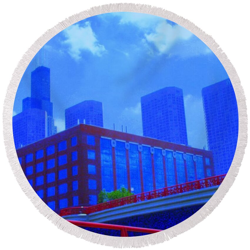 Cityscape Round Beach Towel featuring the photograph Chicago the city of blues by Julie Lueders 