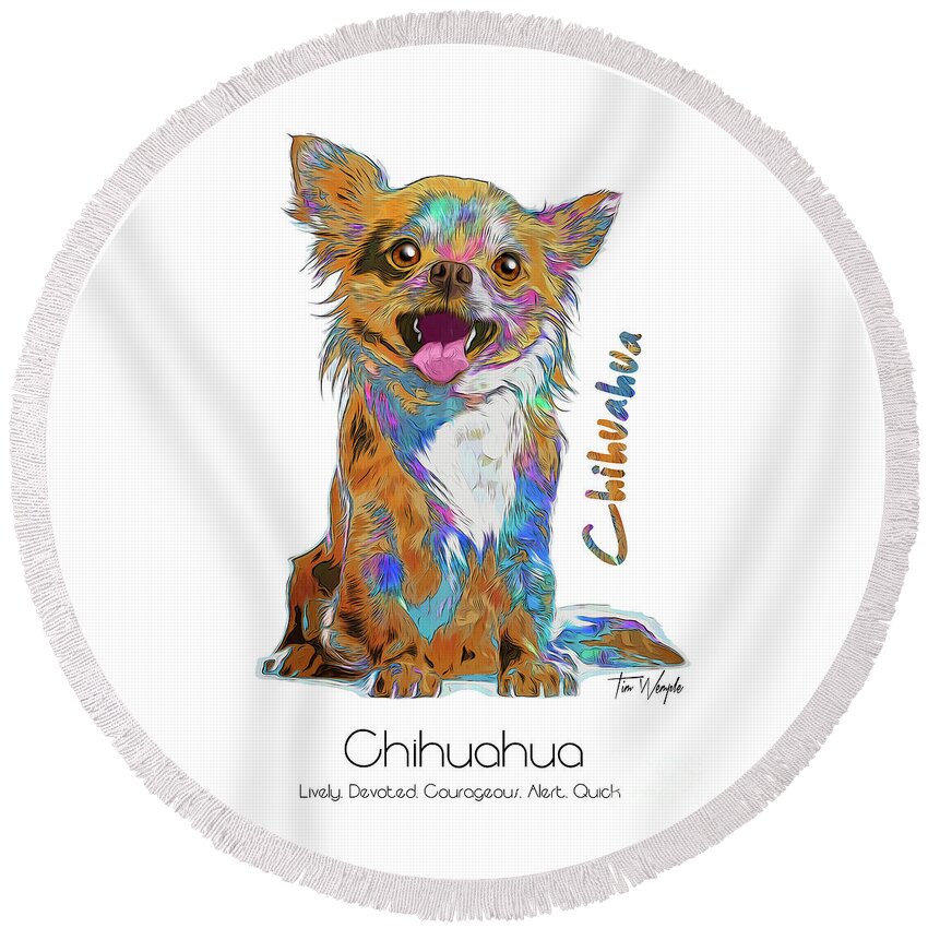 Chihuahua Round Beach Towel featuring the digital art Chihuahua Pop Art by Tim Wemple