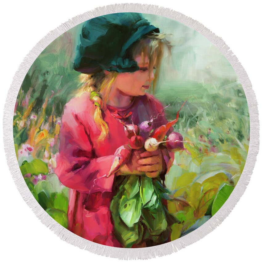 Child Round Beach Towel featuring the painting Child of Eden by Steve Henderson