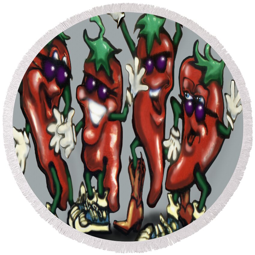 Chili Round Beach Towel featuring the digital art Chili Peppers Gang by Kevin Middleton