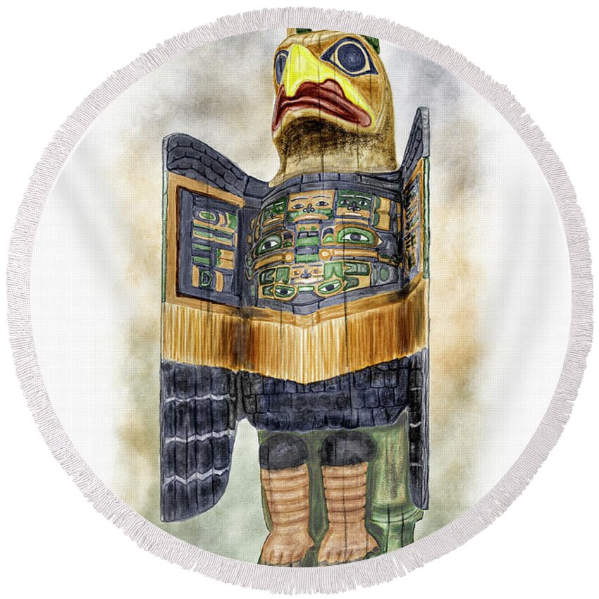 Alaska Round Beach Towel featuring the painting Chilkat Eagle by David Wagner