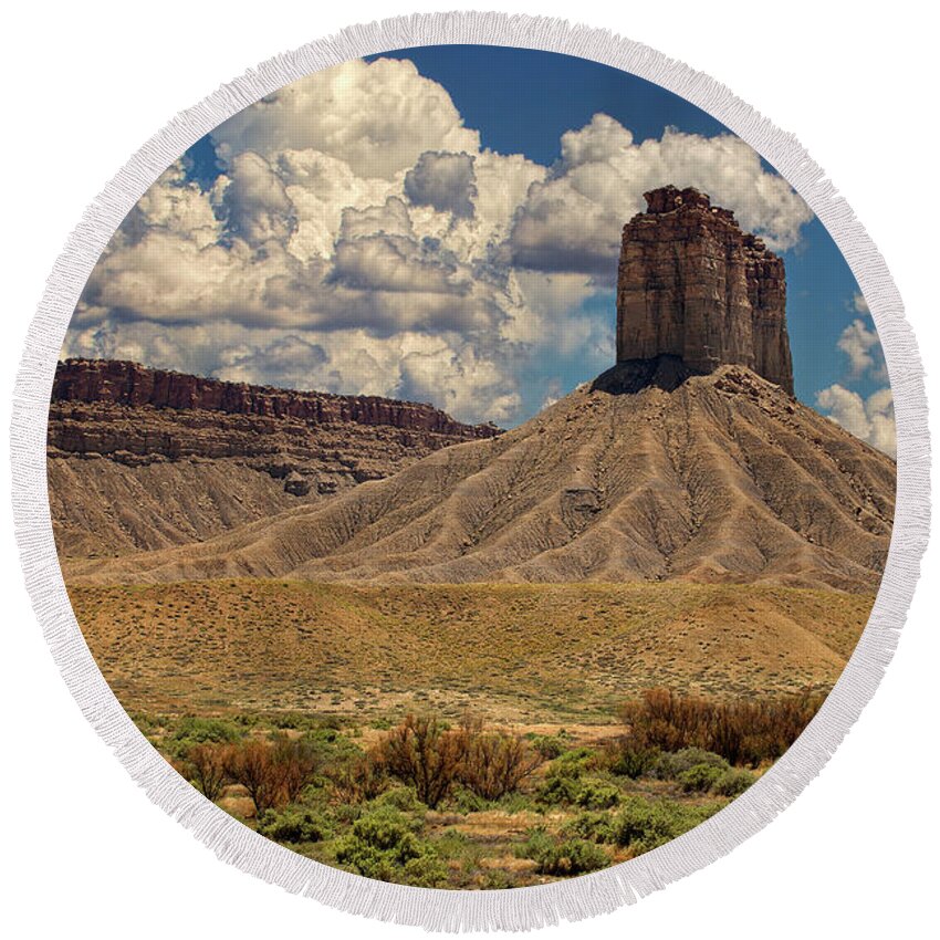 Landscape Round Beach Towel featuring the photograph Chimney Rock by Michael McKenney