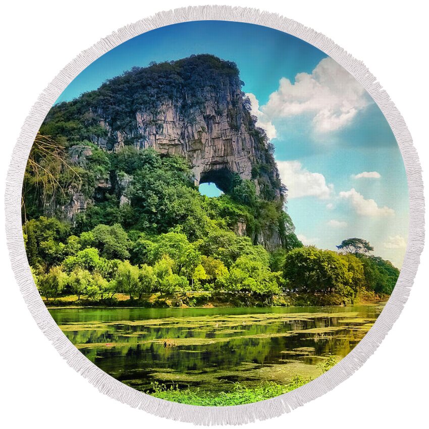 China Round Beach Towel featuring the photograph China Guilin landscape scenery photography-14 by Artto Pan