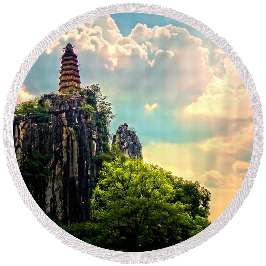 China Round Beach Towel featuring the photograph China Guilin landscape scenery photography-8 by Artto Pan