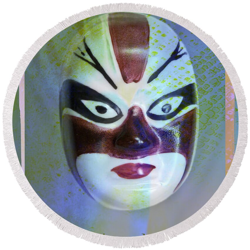 Abstract Round Beach Towel featuring the photograph Chinese porcelain mask by Heiko Koehrer-Wagner