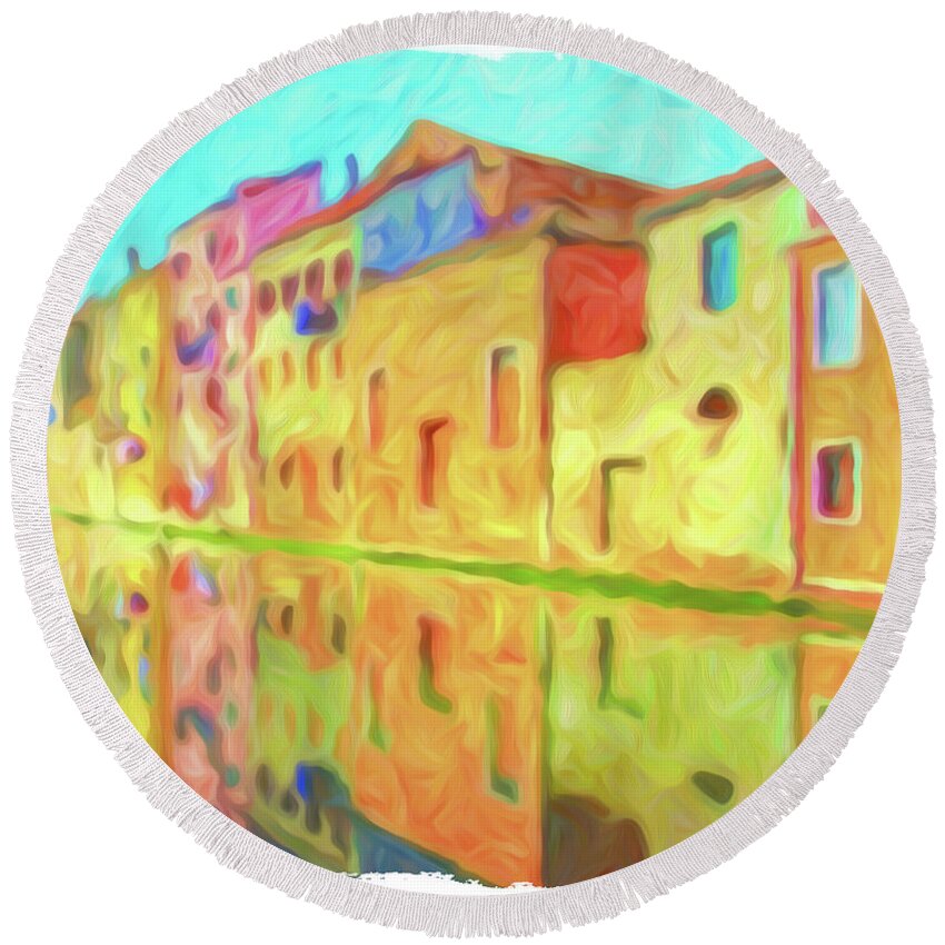 Landscape Round Beach Towel featuring the painting Chioggia, Italy by Chris Armytage
